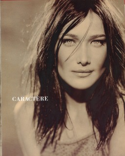 Adv: Caractère Ph: Eckstein Model: Carla Bruni Loc:Paris '99 Hair: Pier Giuseppe Moroni